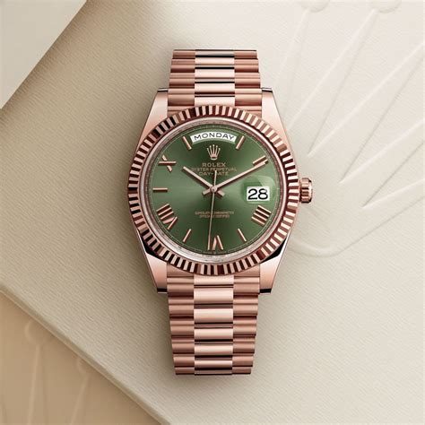 rose gold presidential rolex green face